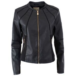 Yes Zee Moto Jacket PU Leather Long Sleeves Women Black Jackets & Coats